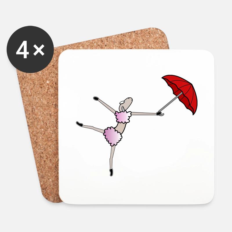 Tänzerin Comic Schaf mit Regenschirm - Untersetzer (4er-Set) - Weiß