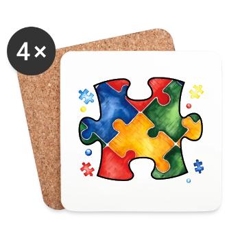 Autism Puzzle - Coasters (set of 4) - white - Front