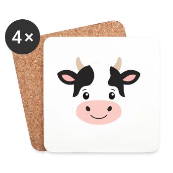 Cartoon joyeux Cow Face - Dessous de verre (lot de 4) - blanc - Devant
