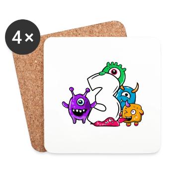 Monster 3ème anniversaire 3 ans cadeau - Dessous de verre (lot de 4) - blanc - Devant