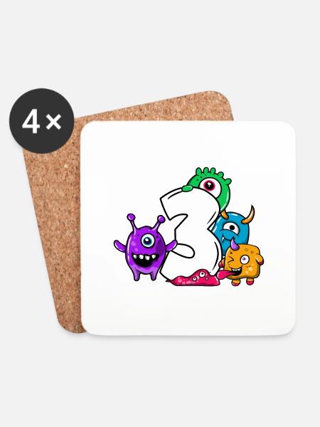 Monster Dritter Geburtstag 3 Jahre Geschenk - Untersetzer (4er-Set) - Weiß