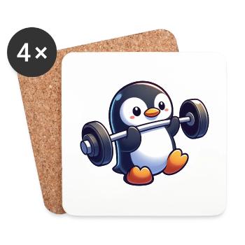 Cute Penguin Barbell Fitness Cartoon - Coasters (set of 4) - white - Front