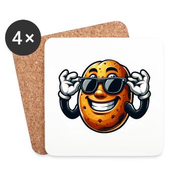 Drôle de pomme de terre avec des lunettes de soleil style bande dessinée - Dessous de verre (lot de 4) - blanc - Devant