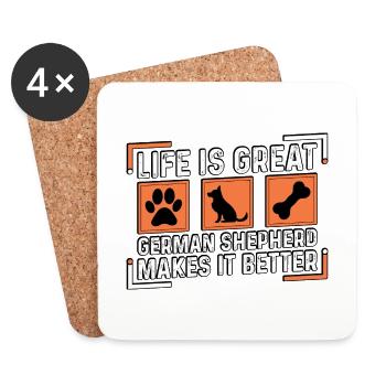 La vie est grande, les bergers allemands la rendent meilleure - Dessous de verre (lot de 4) - blanc - Devant