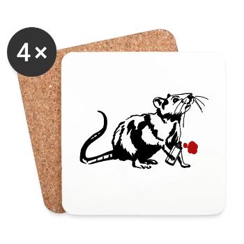 Street Art Rat with Graffiti Can - Coasters (set of 4) - white - Front