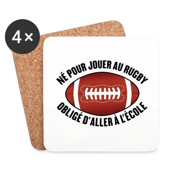 Né pour jouer au rugby obligé d'aller à l'école - Dessous de verre (lot de 4) - blanc - Devant