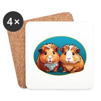zwei goldige Meerschweinchen im blauen Oval - Untersetzer (4er-Set) - Weiß - Vorne
