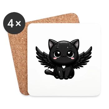 Ange Gothique Chat Mignon Noir Ailes Sombres - Dessous de verre (lot de 4) - blanc - Devant
