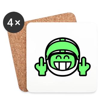 Emoticon Grin mit Motorradhelm & Stinkefinger - Untersetzer (4er-Set) - Weiß - Vorne
