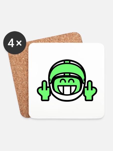 Emoticon Grin mit Motorradhelm & Stinkefinger - Untersetzer (4er-Set) - Weiß