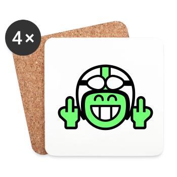 Emoticon Grin mit Mopedhelm & Stinkefinger - Untersetzer (4er-Set) - Weiß - Vorne
