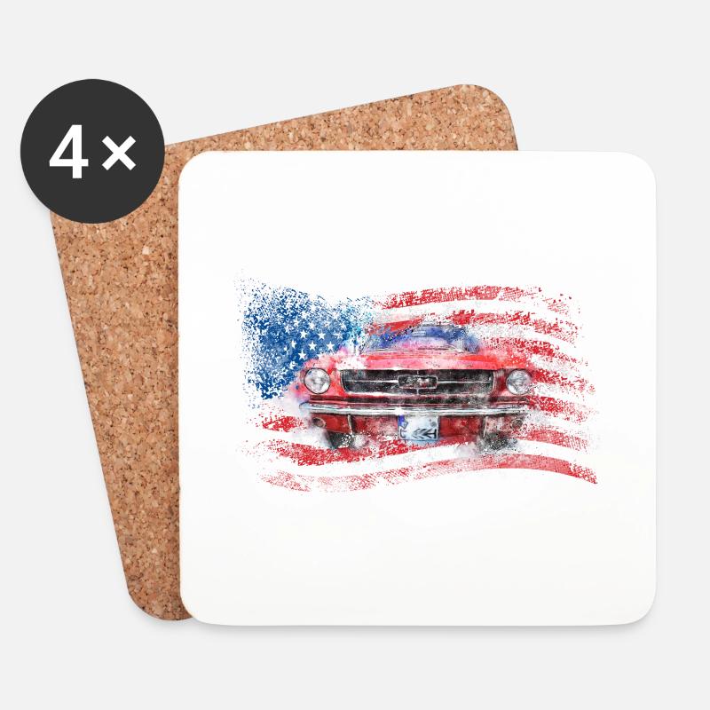 altes Auto Mustangs Oldtimer Amerika USA Flagge - Untersetzer (4er-Set) - Weiß