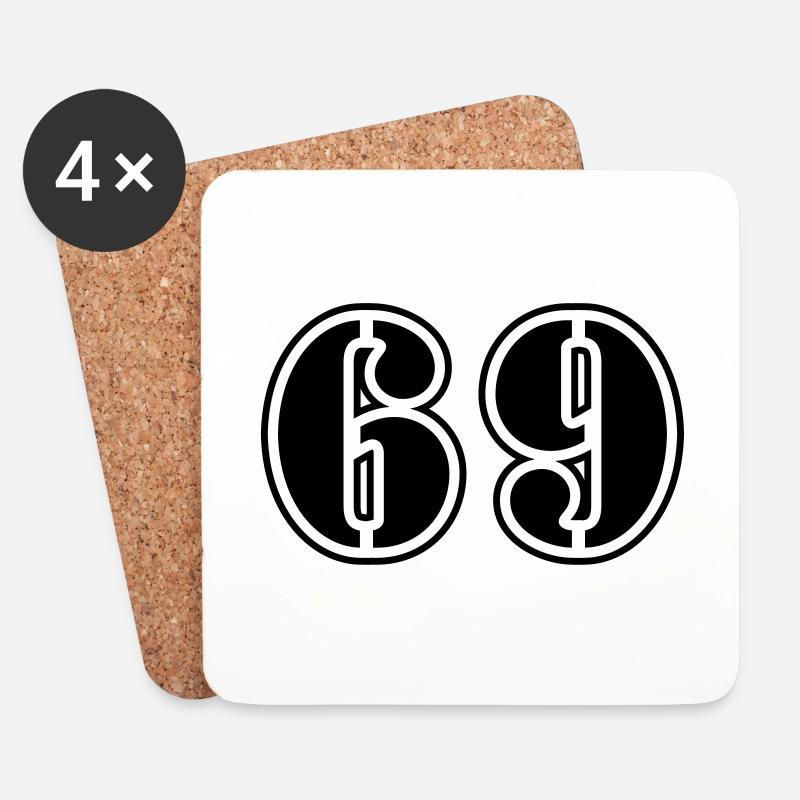 69 Zahl Symbol - Untersetzer (4er-Set) - Weiß