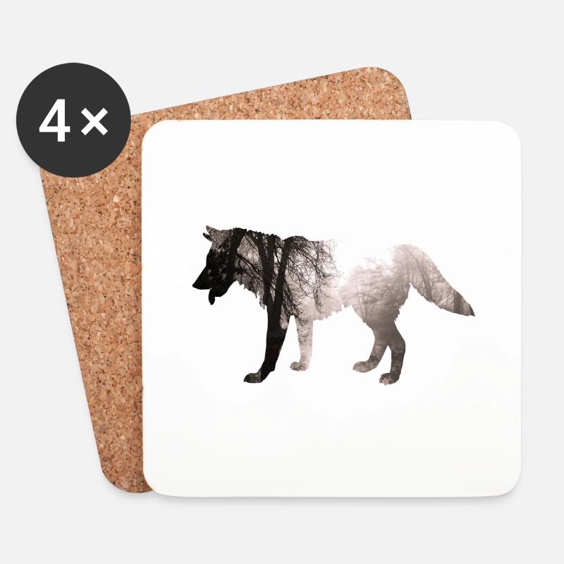 Wolf - Untersetzer (4er-Set) - Weiß