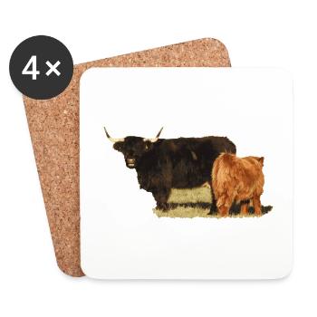 Highland Cattle cow and calf - Coasters (set of 4) - white - Front