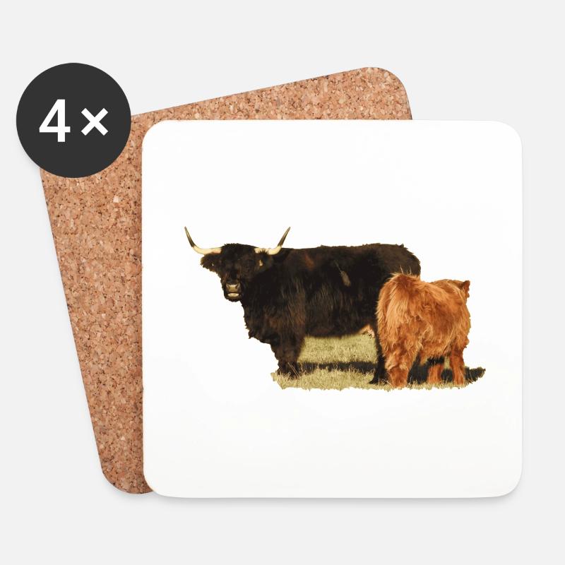 Kuh und Kalb der Highland Cattle - Untersetzer (4er-Set) - Weiß