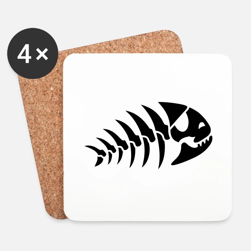 LUSTIGE FISCHGRÄTE MIT AUGENKLAPPE - Untersetzer (4er-Set) - Weiß