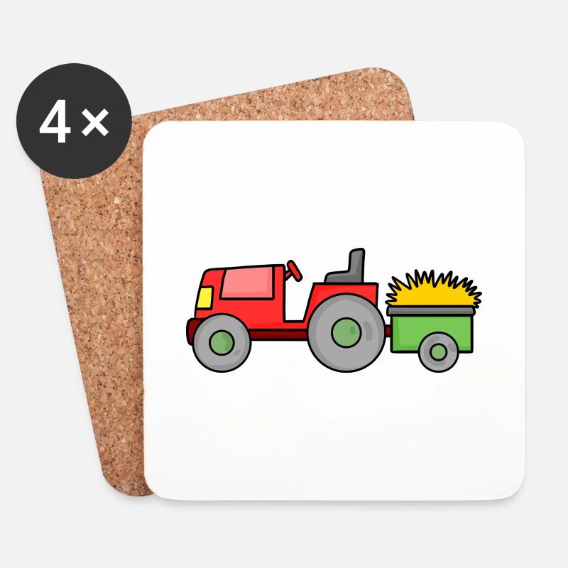 Traktor mit Anhänger - Untersetzer (4er-Set) - Weiß