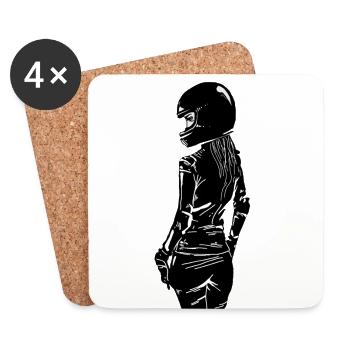 Motorcycle Motorcyclist Sexy Biker Woman - Coasters (set of 4) - white - Front