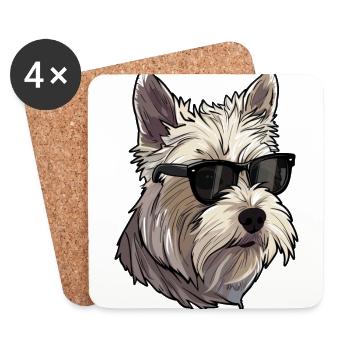 Cairn Terrier, Hund, Sonnenbrille, Sommer - Untersetzer (4er-Set) - Weiß - Vorne