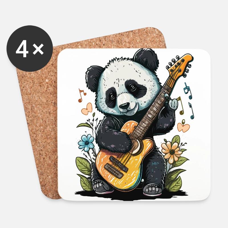 Rockin Panda - Untersetzer (4er-Set) - Weiß