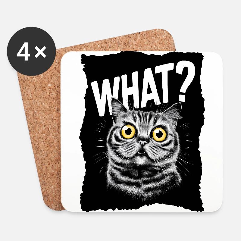 Katze - What? - Untersetzer (4er-Set) - Weiß