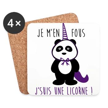 je m'en fous je suis une licorne,panda - Dessous de verre (lot de 4) - blanc - Devant