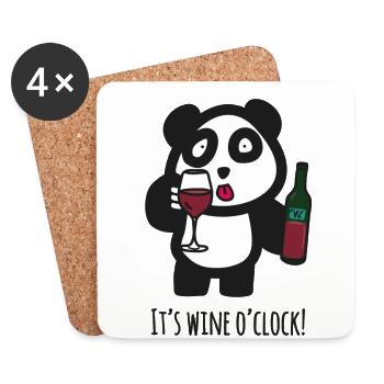 Panda potable - Il est heures de vin - temps pour le vin - Dessous de verre (lot de 4) - blanc - Devant