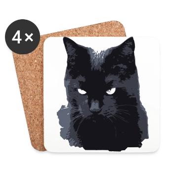 chat noir black cat mignon cute miaou meow - Dessous de verre (lot de 4) - blanc - Devant