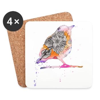 oiseau - Dessous de verre (lot de 4) - blanc - Devant