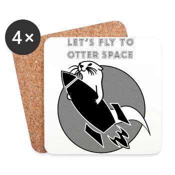 LET´S FLY TO OTTER SPACE - SCHWARZE RAKETE - Untersetzer (4er-Set) - Weiß - Vorne