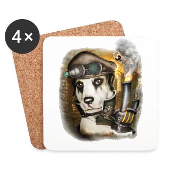 Steampunk Dog # 3 - Coasters (set of 4) - white - Front