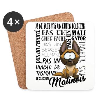 Je suis Malinois - noir FR - Dessous de verre (lot de 4) - blanc - Devant