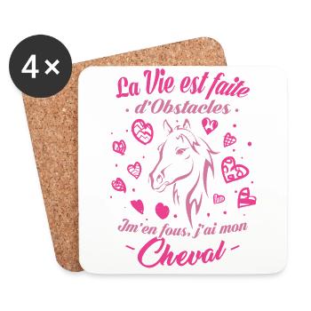 T-shirt équitation - J'ai mon Cheval - Dessous de verre (lot de 4) - blanc - Devant