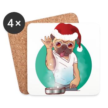 Boiling dog with glasses and santa hat - Coasters (set of 4) - white - Front