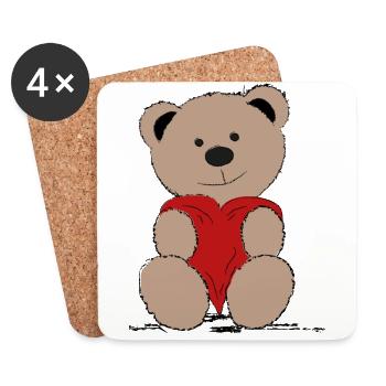 Teddybär mit Herz - Untersetzer (4er-Set) - Weiß - Vorne