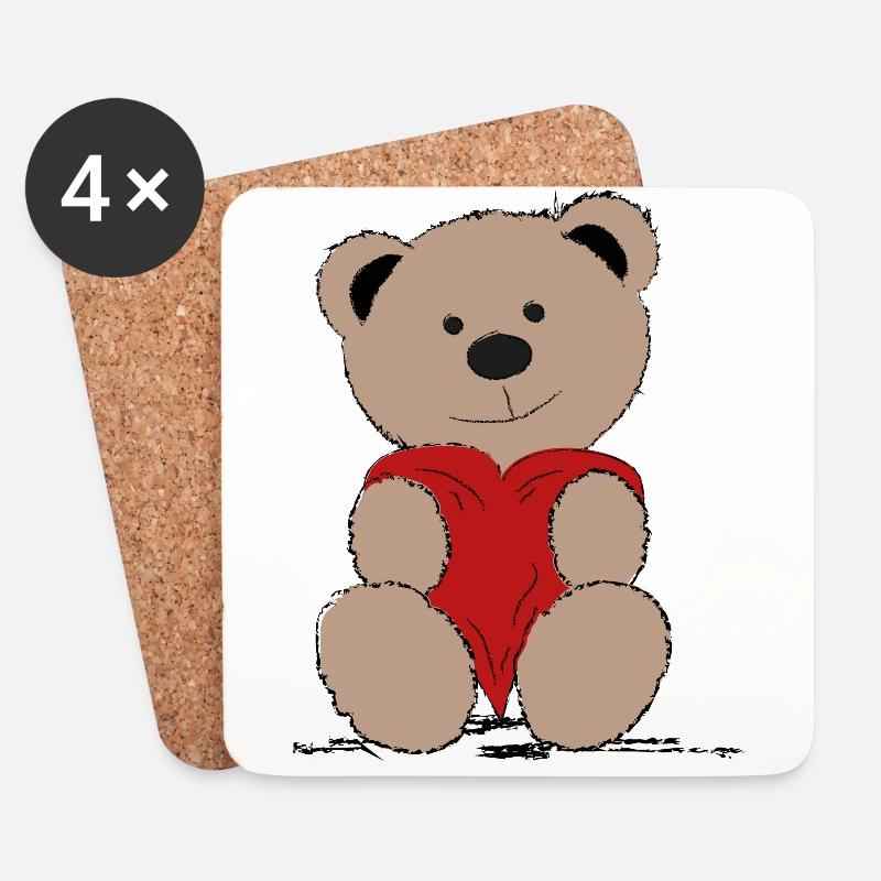 Teddybär mit Herz - Untersetzer (4er-Set) - Weiß