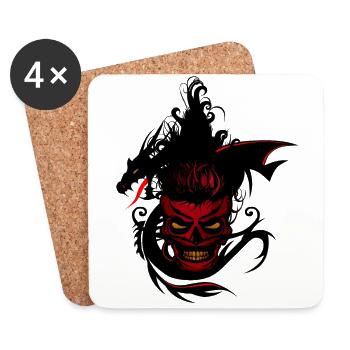 chinese tribal dragon head fantasy skull - Coasters (set of 4) - white - Front