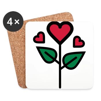 Valentine's Rose in heart shape - Coasters (set of 4) - white - Front