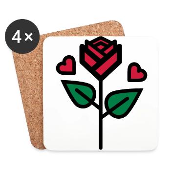 Valentine's Rose with heart - Coasters (set of 4) - white - Front