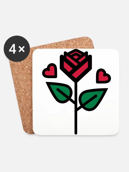 Valentinstag Rose mit Herz - Untersetzer (4er-Set) - Weiß