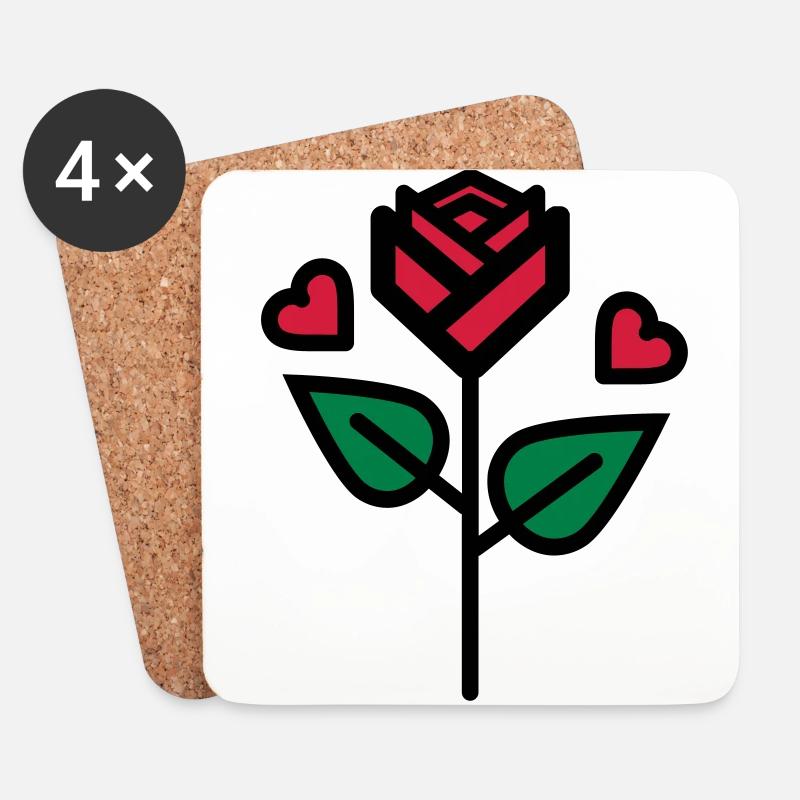 Valentinstag Rose mit Herz - Untersetzer (4er-Set) - Weiß
