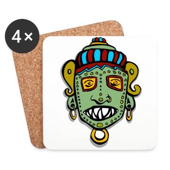 Visage de tête de masque tribal indien maya inka - Dessous de verre (lot de 4) - blanc - Devant