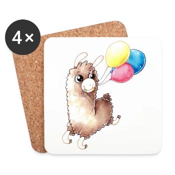 Alpaca d'anniversaire - Dessous de verre (lot de 4) - blanc - Devant