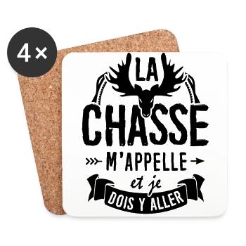 T-shirt pour Chasseur - La Chasse m"appelle - Dessous de verre (lot de 4) - blanc - Devant