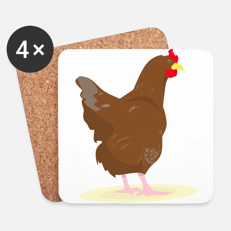 HUHN - HAHN - EIER - Untersetzer (4er-Set) - Weiß