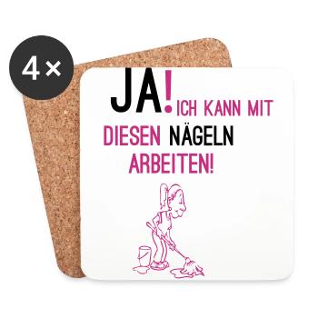 Ja! Ich kann mit diesen Nägeln arbeiten +Putzfrau - Untersetzer (4er-Set) - Weiß - Vorne