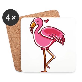 Flamingo cadeau rose coeur - Dessous de verre (lot de 4) - blanc - Devant