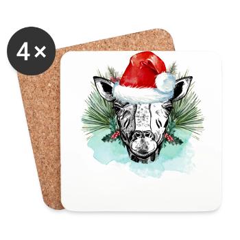 Noël girafe - Dessous de verre (lot de 4) - blanc - Devant