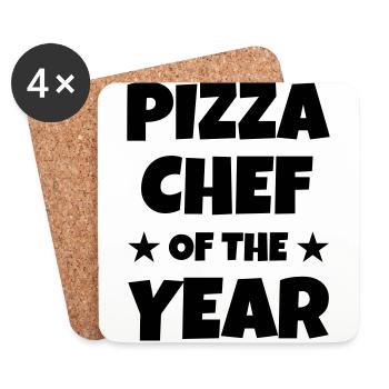 pizza / pizzaiolo / chef / italie / pizzaiola - Dessous de verre (lot de 4) - blanc - Devant